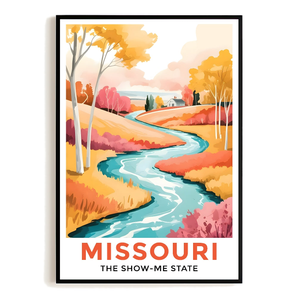 Missouri Print Travel Poster Scenic Fall Colors Show Me State Souvenir Wall Art Landscape Painting Picture Ideal Gift For Home Living Room Office Bedroom Decor Unframed | siriusteestore