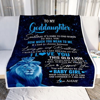 Personalized To My Goddaughter Blanket From Godfather I Love You This Old Lion Goddaughter Birthday Christmas Customized Bed Fleece Throw Blanket | siriusteestore
