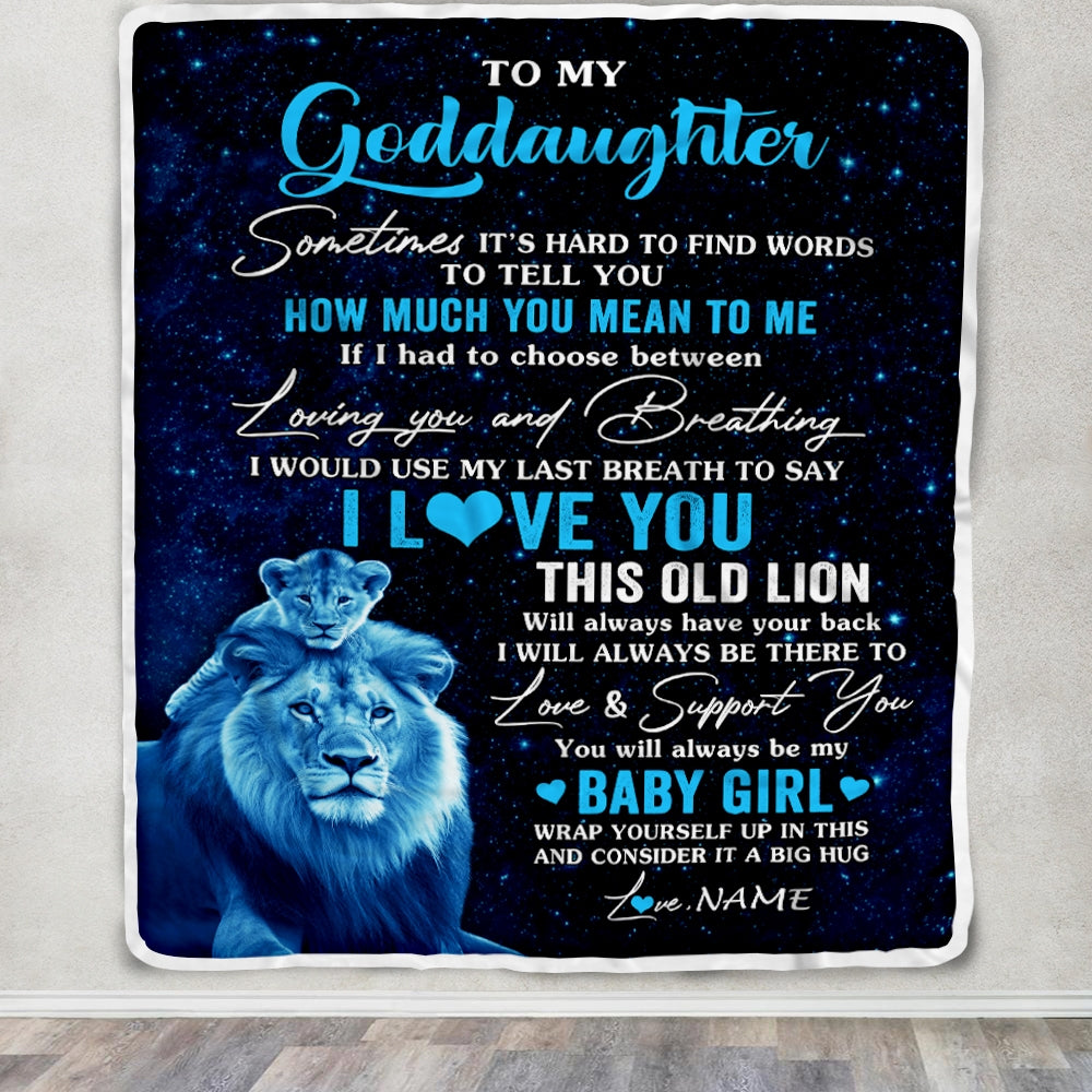Personalized To My Goddaughter Blanket From Godfather I Love You This Old Lion Goddaughter Birthday Christmas Customized Bed Fleece Throw Blanket | siriusteestore