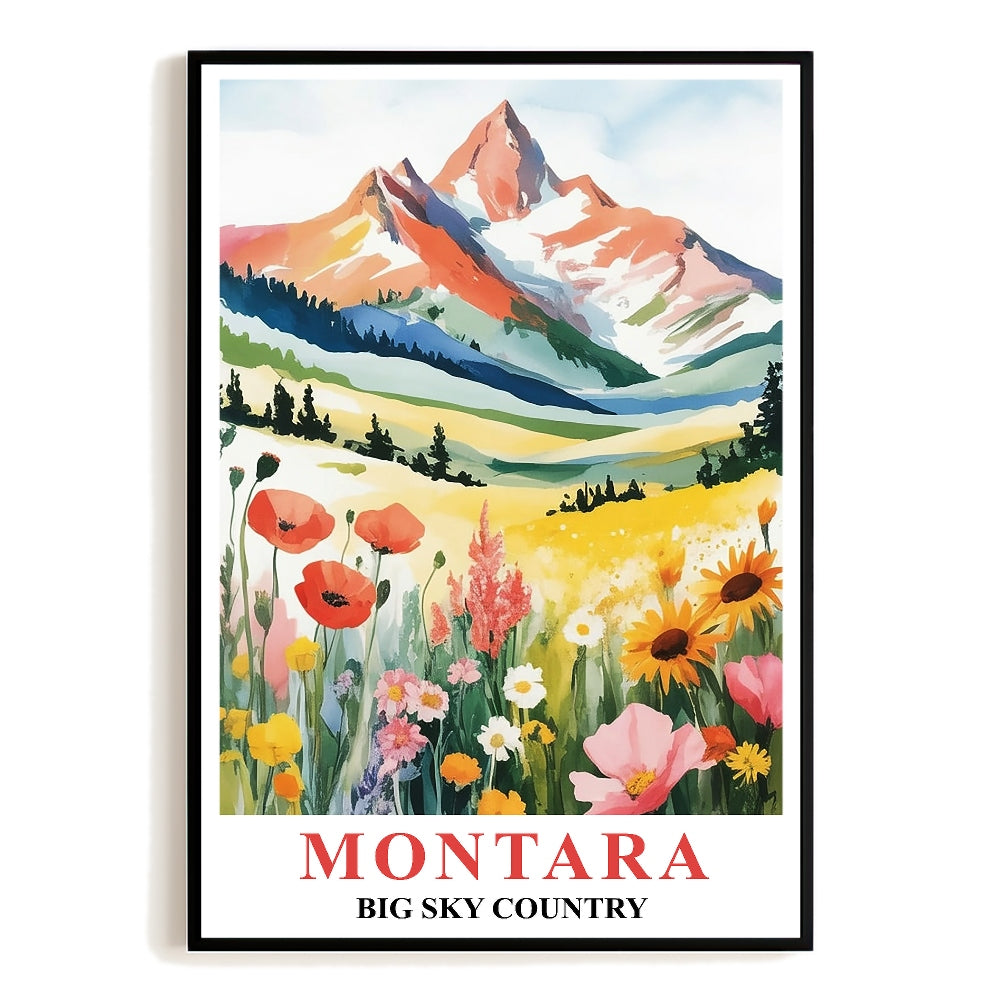 Montana Print Travel Poster Nature Big Sky Mountains Souvenir Wall Art Landscape Painting Picture For Home Room Living Room Office Bedroom Decor Unframed | siriusteestore