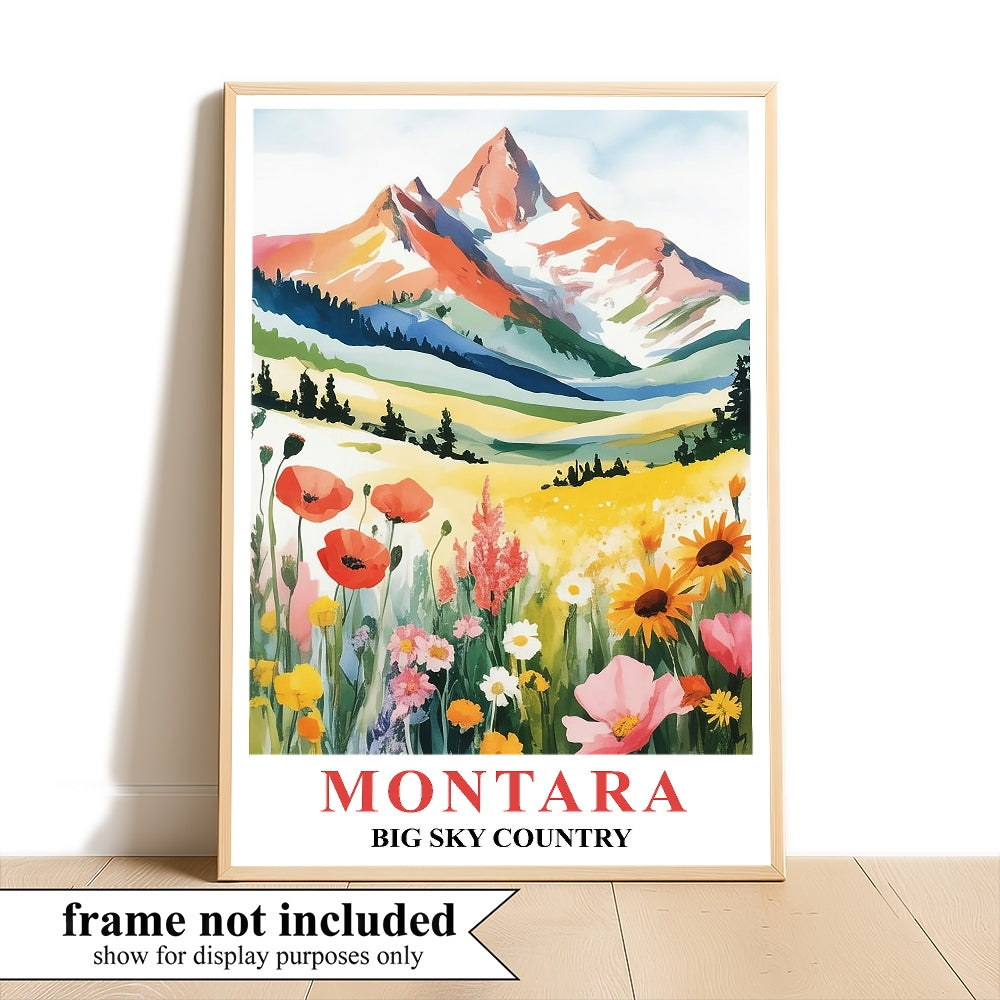 Montana Print Travel Poster Nature Big Sky Mountains Souvenir Wall Art Landscape Painting Picture For Home Room Living Room Office Bedroom Decor Unframed | siriusteestore