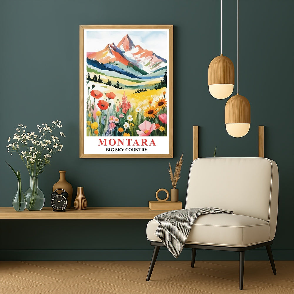 Montana Print Travel Poster Nature Big Sky Mountains Souvenir Wall Art Landscape Painting Picture For Home Room Living Room Office Bedroom Decor Unframed | siriusteestore