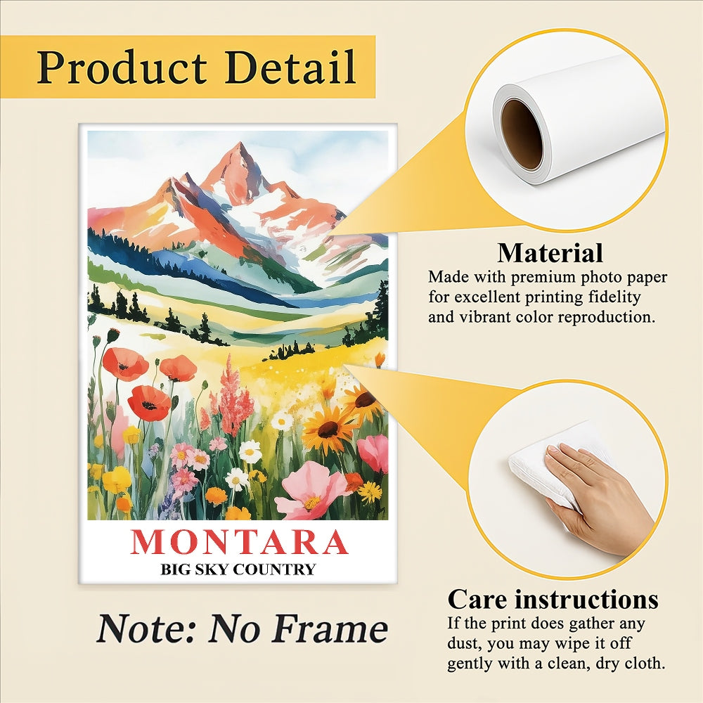 Montana Print Travel Poster Nature Big Sky Mountains Souvenir Wall Art Landscape Painting Picture For Home Room Living Room Office Bedroom Decor Unframed | siriusteestore