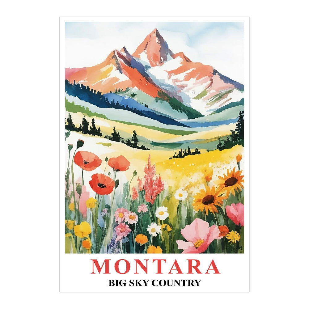 Montana Print Travel Poster Nature Big Sky Mountains Souvenir Wall Art Landscape Painting Picture For Home Room Living Room Office Bedroom Decor Unframed | siriusteestore