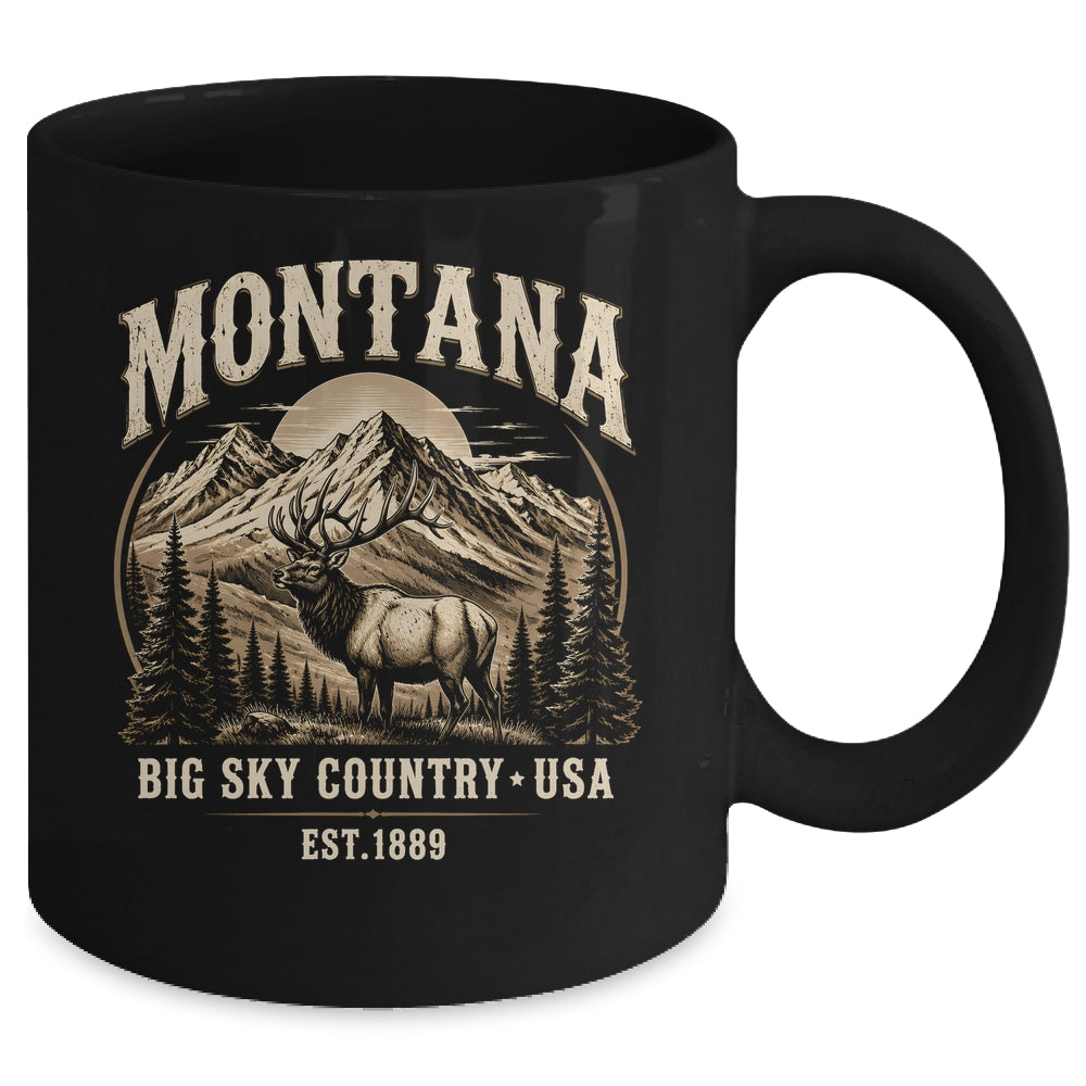 Montana Rocky Mountains Elk Big Sky Country Souvenir Vintage Mug | siriusteestore