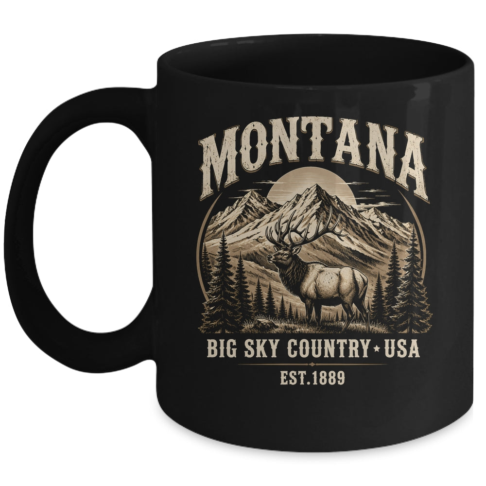 Montana Rocky Mountains Elk Big Sky Country Souvenir Vintage Mug | siriusteestore