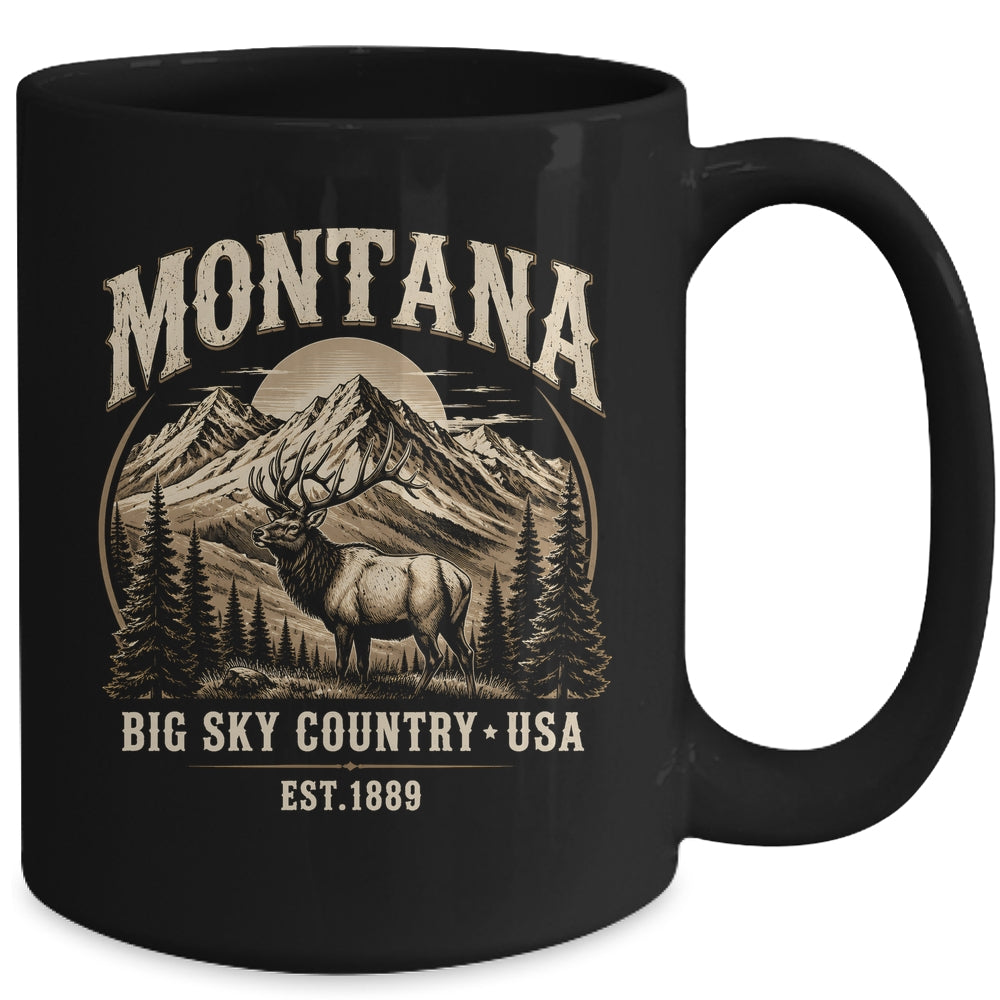 Montana Rocky Mountains Elk Big Sky Country Souvenir Vintage Mug | siriusteestore