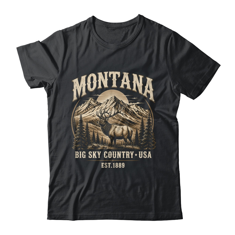 Montana Rocky Mountains Elk Big Sky Country Souvenir Vintage Shirt & Tank Top | siriusteestore