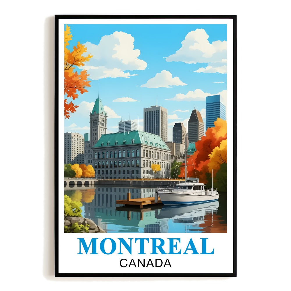 Montreal Canada Vintage Travel Poster Autumn City Skyline Souvenir Wall Art Landscape Print Painting Picture Ideal For Home Office Living Room Bedroom Decor Unframed | siriusteestore