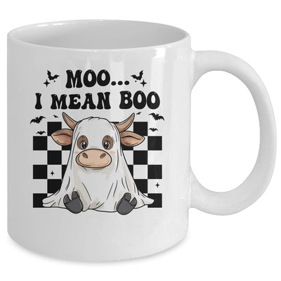Moo I Mean Boo Spooky Highland Cow Halloween Ghost Costume Mug | siriusteestore