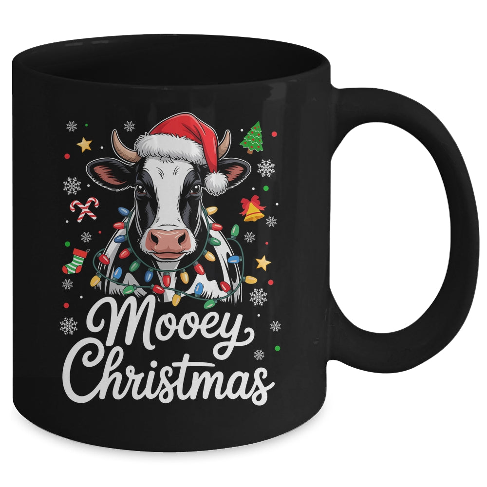 Mooey Christmas Lights Santa Hat Xmas Farm Cow Lover Mug | siriusteestore