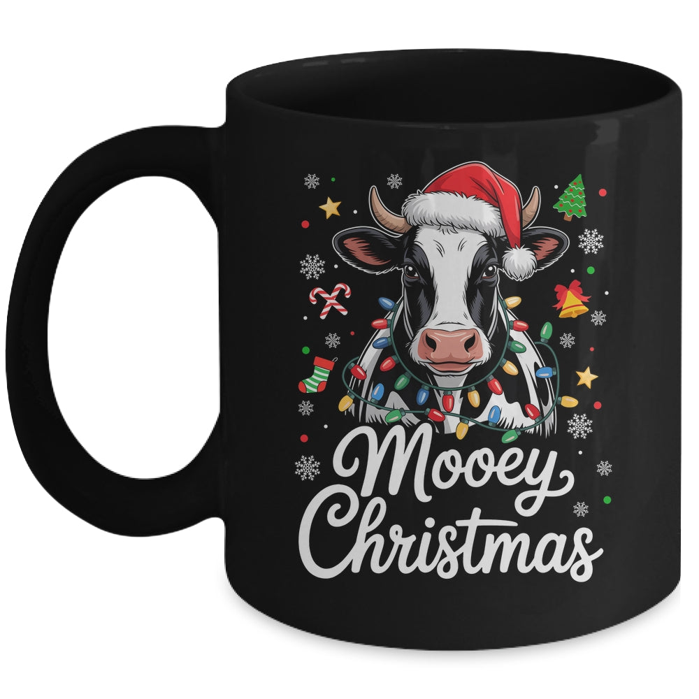 Mooey Christmas Lights Santa Hat Xmas Farm Cow Lover Mug | siriusteestore