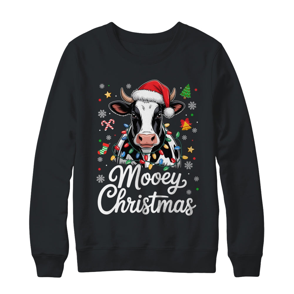 Mooey Christmas Lights Santa Hat Xmas Farm Cow Lover Shirt & Sweatshirt | siriusteestore