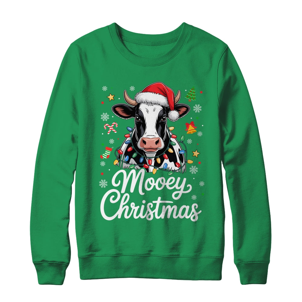 Mooey Christmas Lights Santa Hat Xmas Farm Cow Lover Shirt & Sweatshirt | siriusteestore