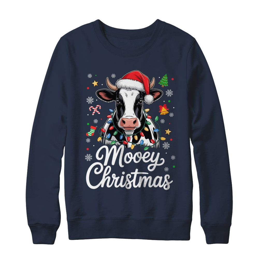 Mooey Christmas Lights Santa Hat Xmas Farm Cow Lover Shirt & Sweatshirt | siriusteestore