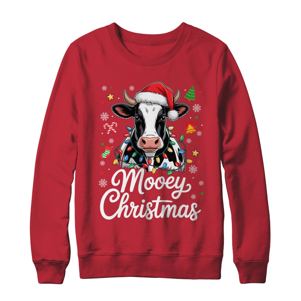 Mooey Christmas Lights Santa Hat Xmas Farm Cow Lover Shirt & Sweatshirt | siriusteestore
