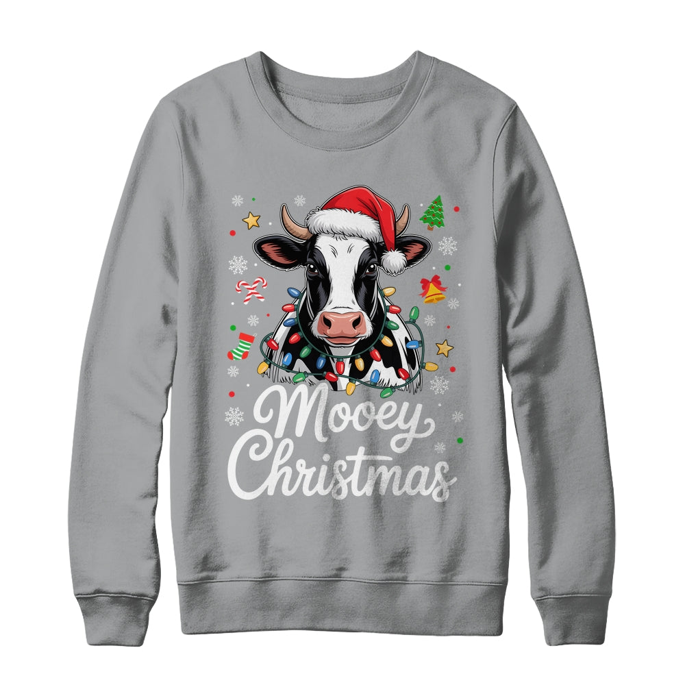 Mooey Christmas Lights Santa Hat Xmas Farm Cow Lover Shirt & Sweatshirt | siriusteestore