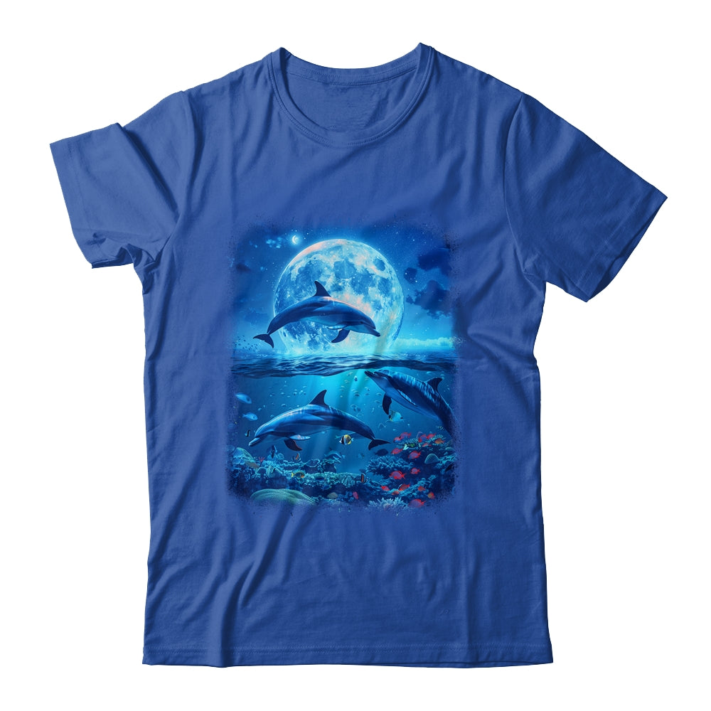 Moon Dolphin Space Dolphins Galaxy Design For Men Women Kids Shirt & Tank Top | siriusteestore