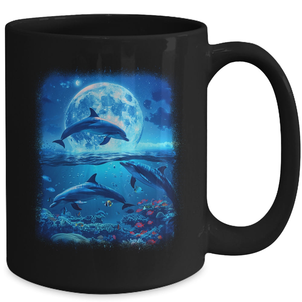 Moon Dolphin Space Dolphins Galaxy Design For Men Women Kids Mug | siriusteestore