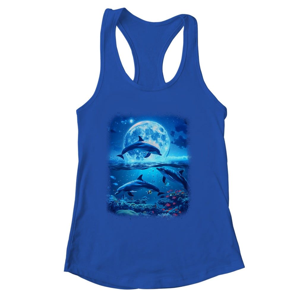 Moon Dolphin Space Dolphins Galaxy Design For Men Women Kids Shirt & Tank Top | siriusteestore