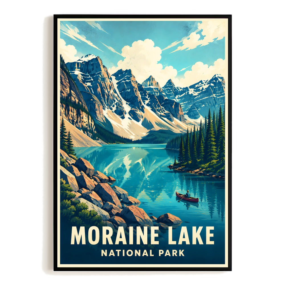 Moraine Lake National Park Travel Poster Vintage Mountain Wall Art Print Canadian Rockies Lake Reflection Souvenir Decor For Home Living Room Kitchen Unframed | siriusteestore