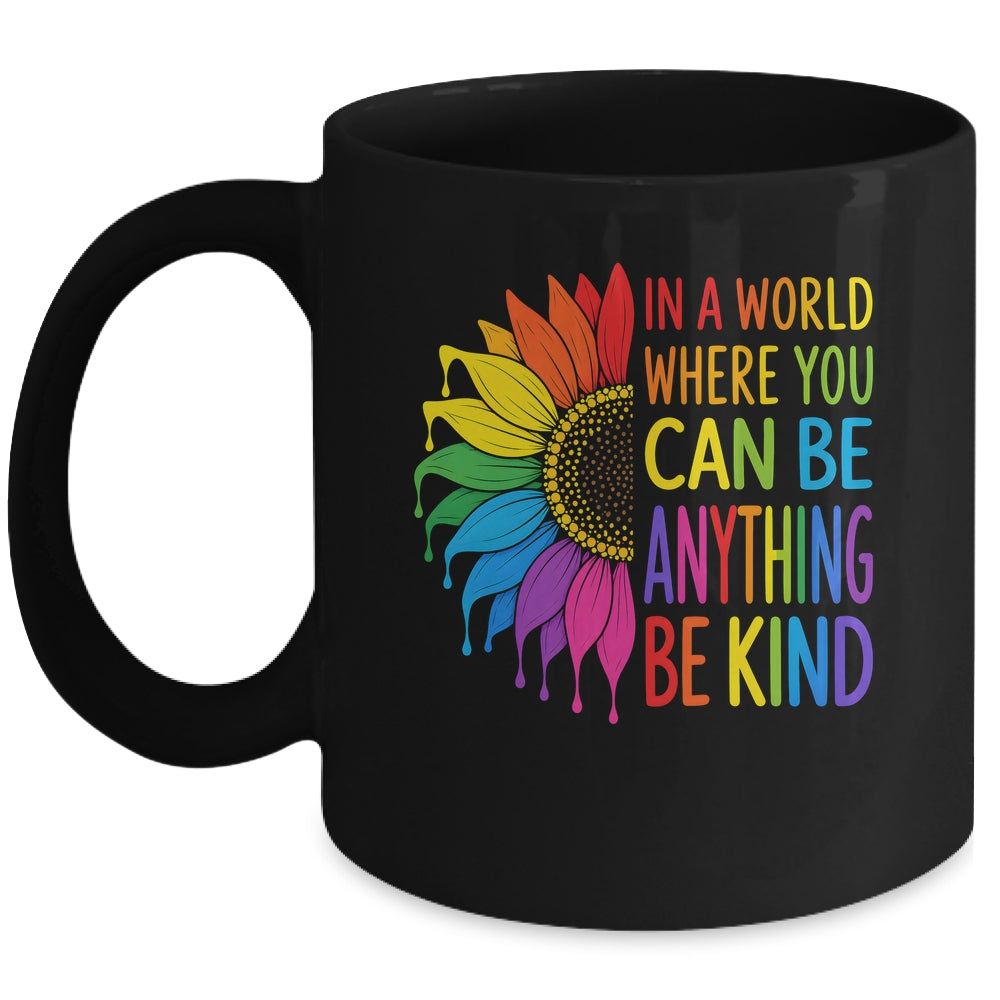 Motivational Rainbow Be Kind Sunflower Lgbtq Pride Month Mug | siriusteestore