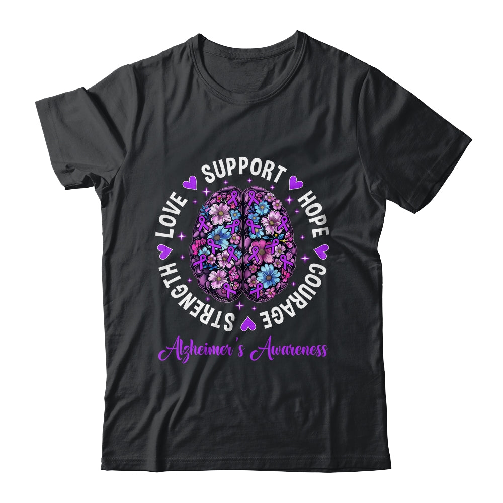Motivational Words Floral Brain Ribbon Alzheimer's Awareness Shirt & Tank Top | siriusteestore