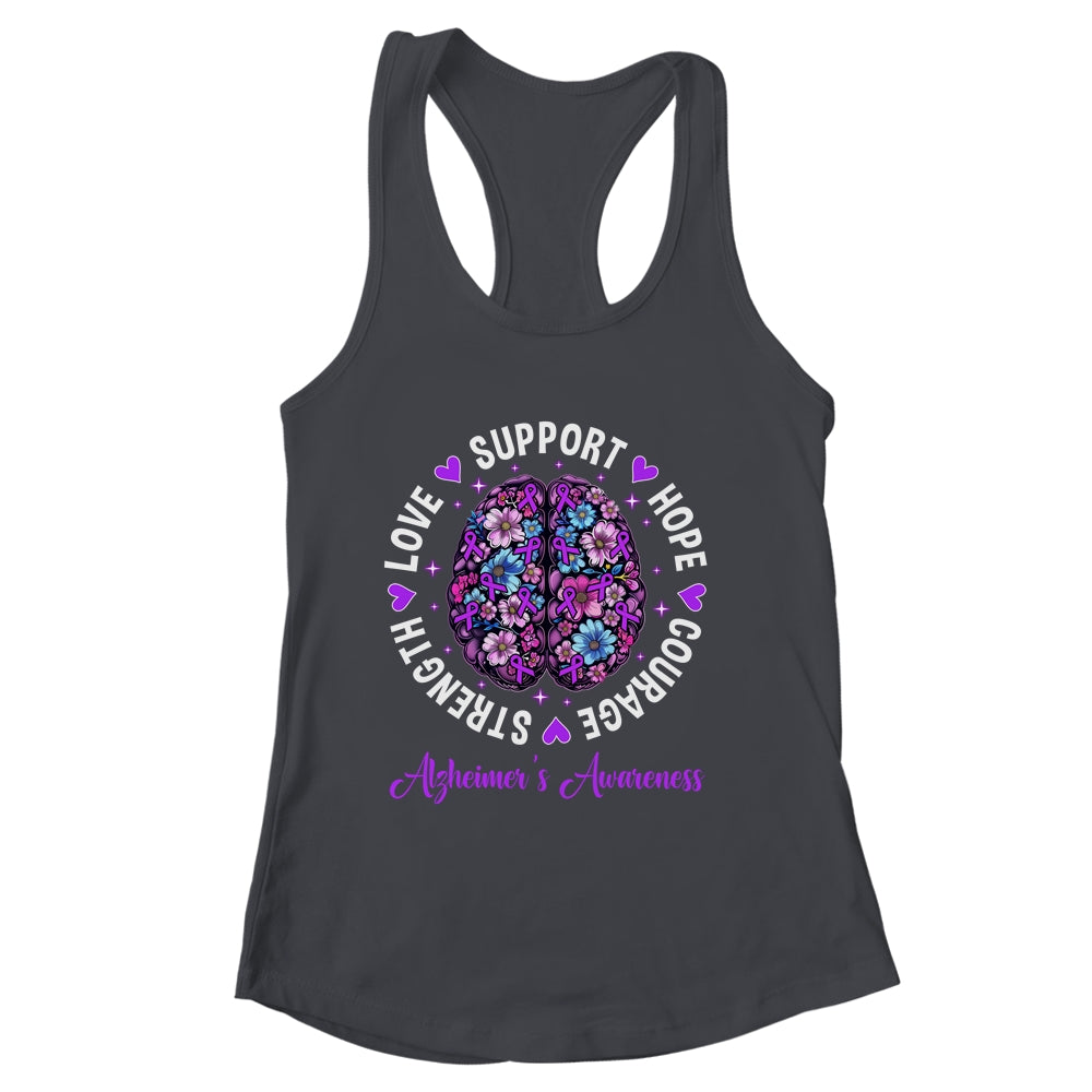 Motivational Words Floral Brain Ribbon Alzheimer's Awareness Shirt & Tank Top | siriusteestore
