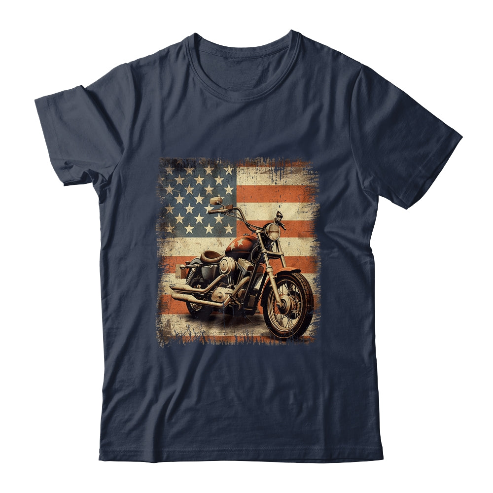 Motorcycle USA Flag Retro Biker For Men Dad Grandpa Shirt & Hoodie | siriusteestore