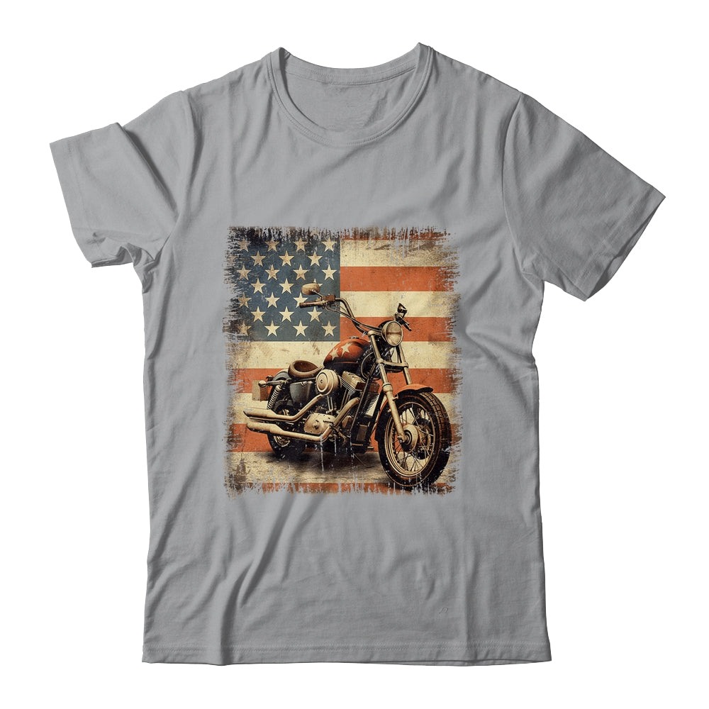 Motorcycle USA Flag Retro Biker For Men Dad Grandpa Shirt & Hoodie | siriusteestore