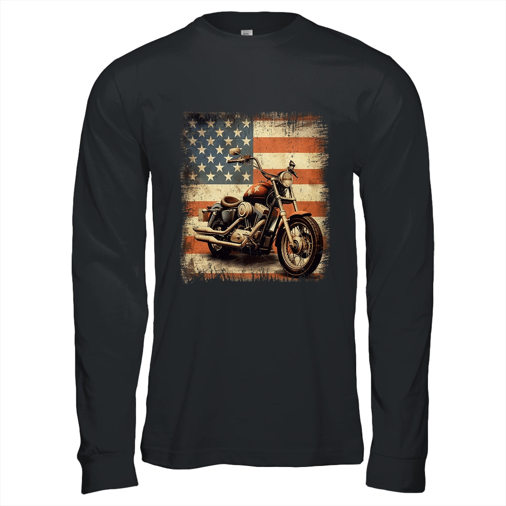 Motorcycle USA Flag Retro Biker For Men Dad Grandpa Shirt & Hoodie | siriusteestore