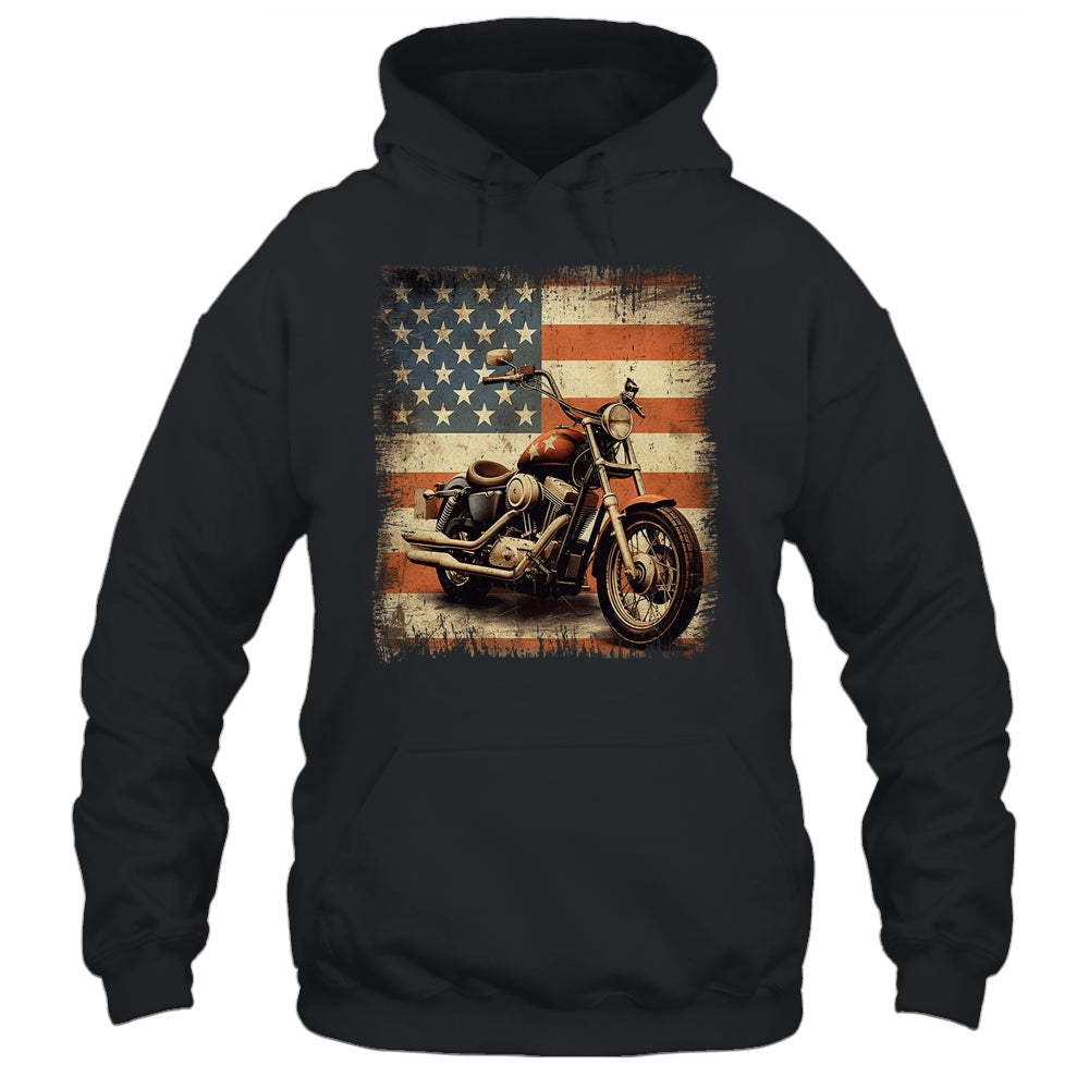 Motorcycle USA Flag Retro Biker For Men Dad Grandpa Shirt & Hoodie | siriusteestore