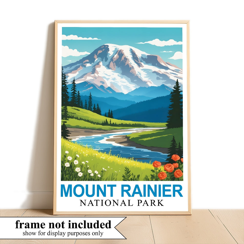 Mount Rainier National Park Poster Nature Lovers Ideal Travel And Adventure Gift Landscape Wall Art Decor For Home And Office Perfect For Living Room Bedroom Unframed | siriusteestore