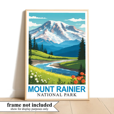 Mount Rainier National Park Poster Nature Lovers Ideal Travel And Adventure Gift Landscape Wall Art Decor For Home And Office Perfect For Living Room Bedroom Unframed | siriusteestore
