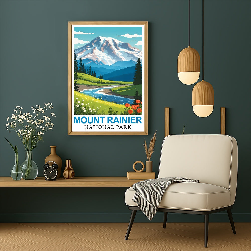 Mount Rainier National Park Poster Nature Lovers Ideal Travel And Adventure Gift Landscape Wall Art Decor For Home And Office Perfect For Living Room Bedroom Unframed | siriusteestore