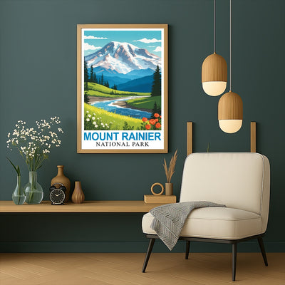 Mount Rainier National Park Poster Nature Lovers Ideal Travel And Adventure Gift Landscape Wall Art Decor For Home And Office Perfect For Living Room Bedroom Unframed | siriusteestore
