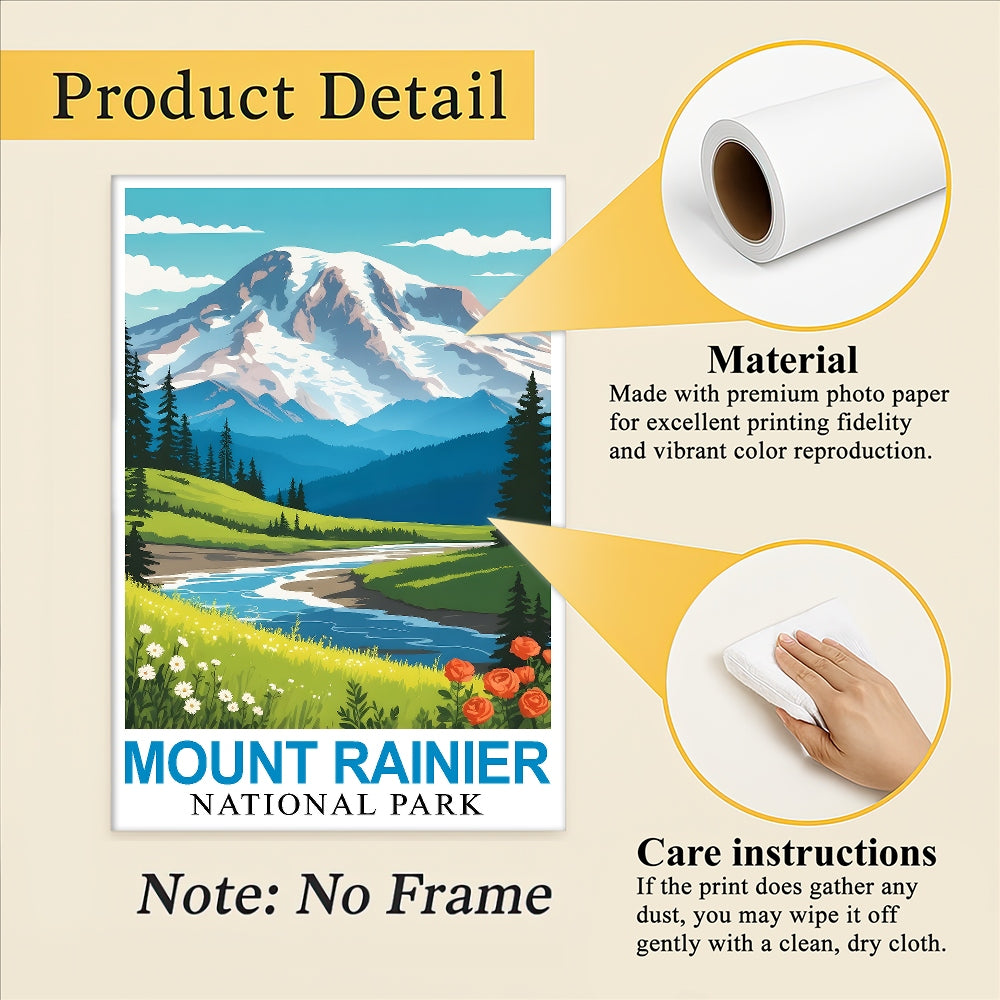 Mount Rainier National Park Poster Nature Lovers Ideal Travel And Adventure Gift Landscape Wall Art Decor For Home And Office Perfect For Living Room Bedroom Unframed | siriusteestore
