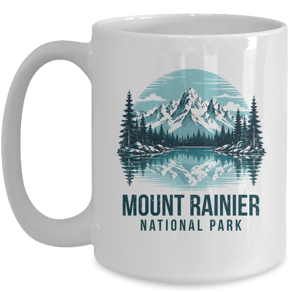 Mount Rainier National Park Retro Mountain Lake Outdoor Hiking Mug | siriusteestore