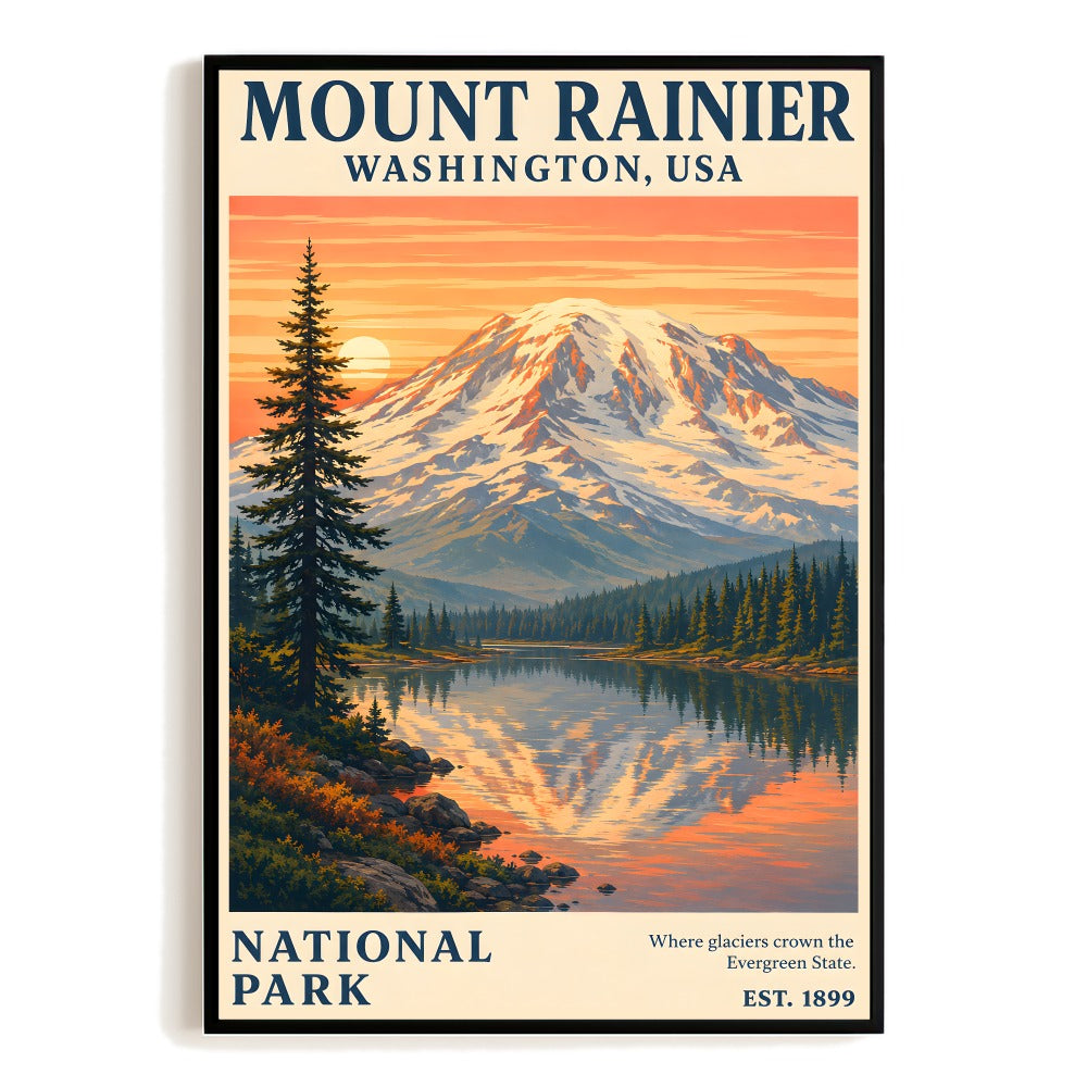 Mount Rainier National Park Travel Souvenir Gift Poster Washington Usa Vintage Painting Landscape Wall Art Decor For Home Living Room Office Bedroom Kitchen Unframed | siriusteestore
