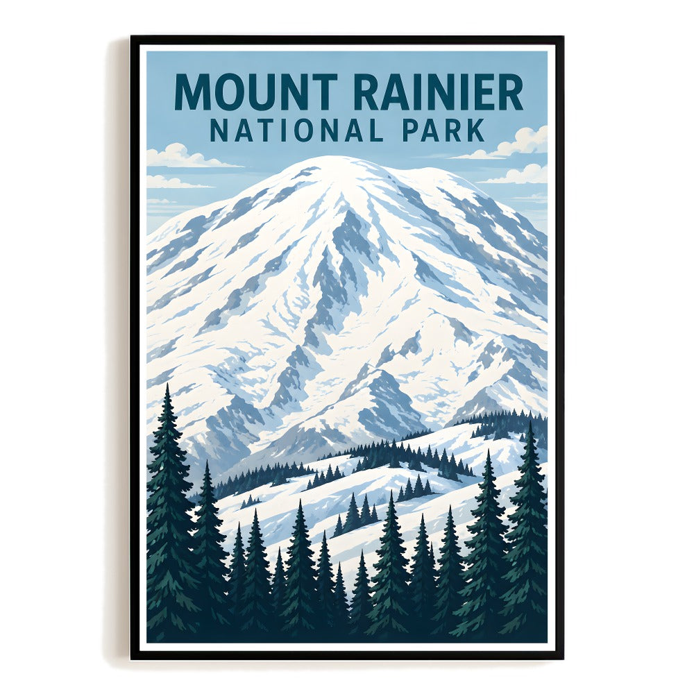 Mount Rainier National Park Vintage Travel Poster Art Mountain Snow Forest Lake Pacific Northwest Nature Print Home Decor Hiking Gift Souvenir Living Room Unframed | siriusteestore