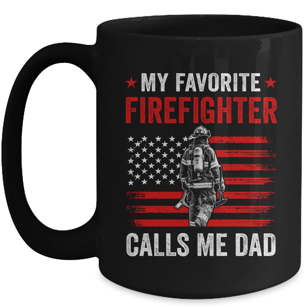 My Favorite Firefighter Calls Me Dad USA Flag Father Mug | siriusteestore