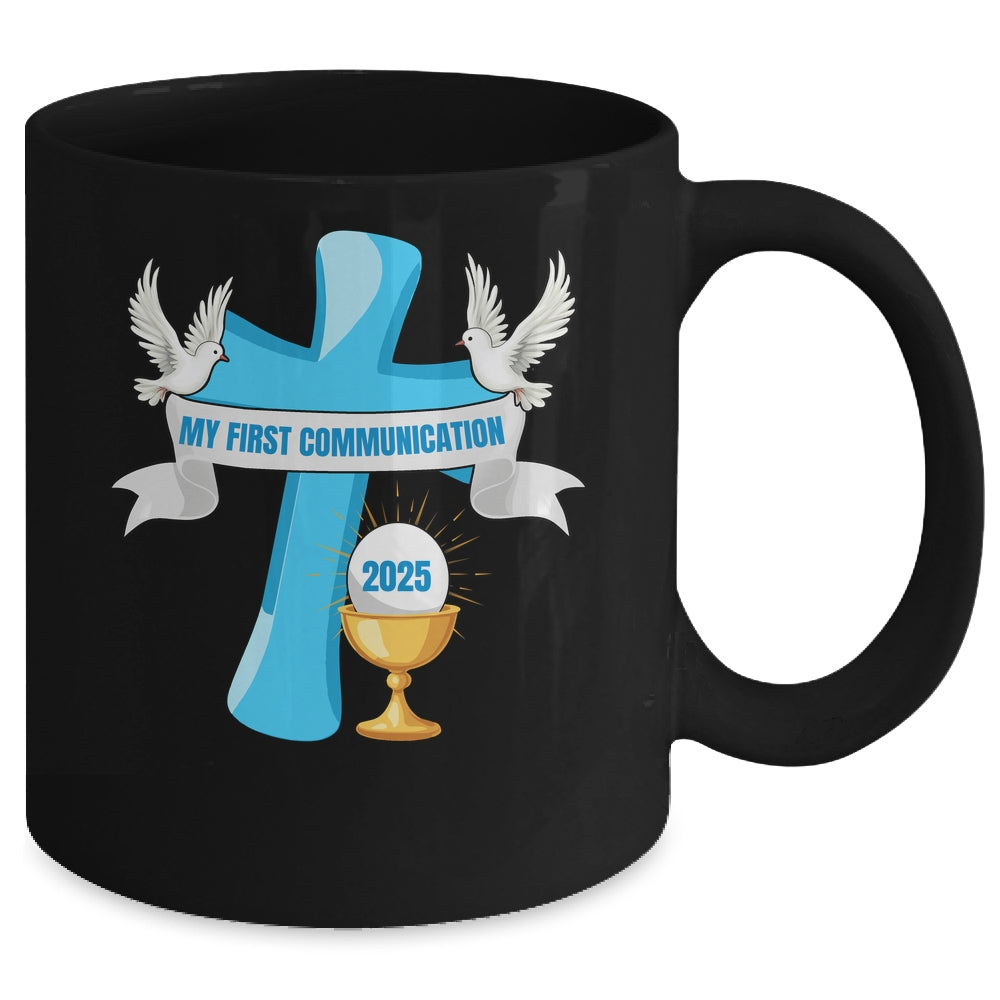 My First Communion 2025 Cross Chalice Eucharist Grandson Boy Mug | siriusteestore