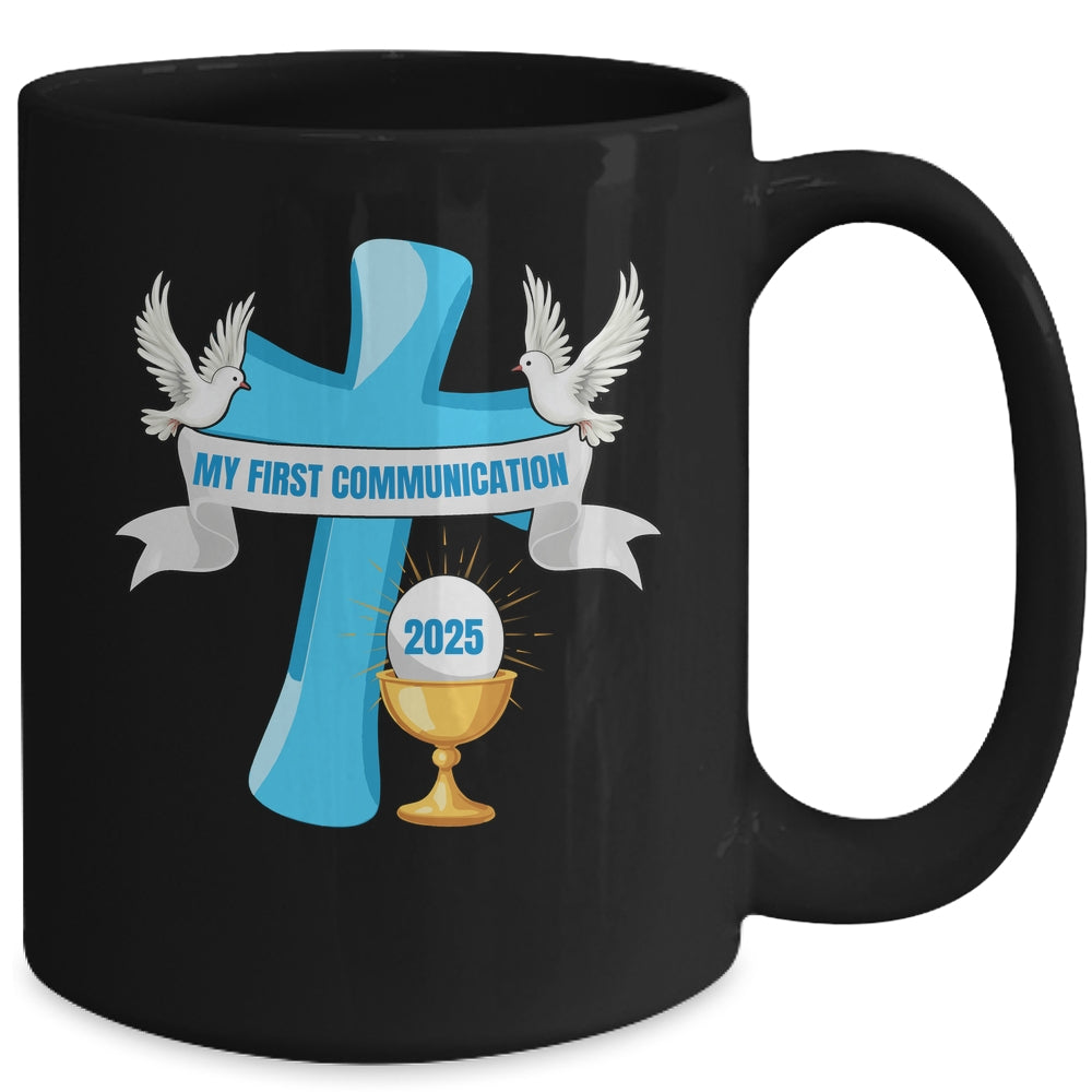 My First Communion 2025 Cross Chalice Eucharist Grandson Boy Mug | siriusteestore