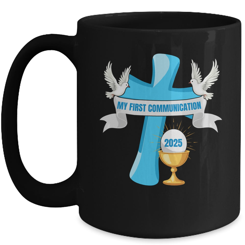 My First Communion 2025 Cross Chalice Eucharist Grandson Boy Mug | siriusteestore