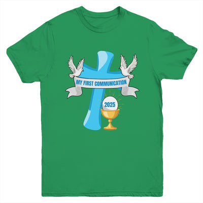 My First Communion 2025 Cross Chalice Eucharist Grandson Boy Youth Shirt | siriusteestore