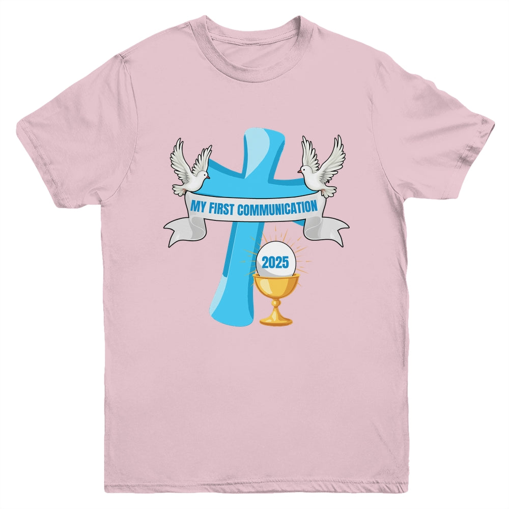 My First Communion 2025 Cross Chalice Eucharist Grandson Boy Youth Shirt | siriusteestore