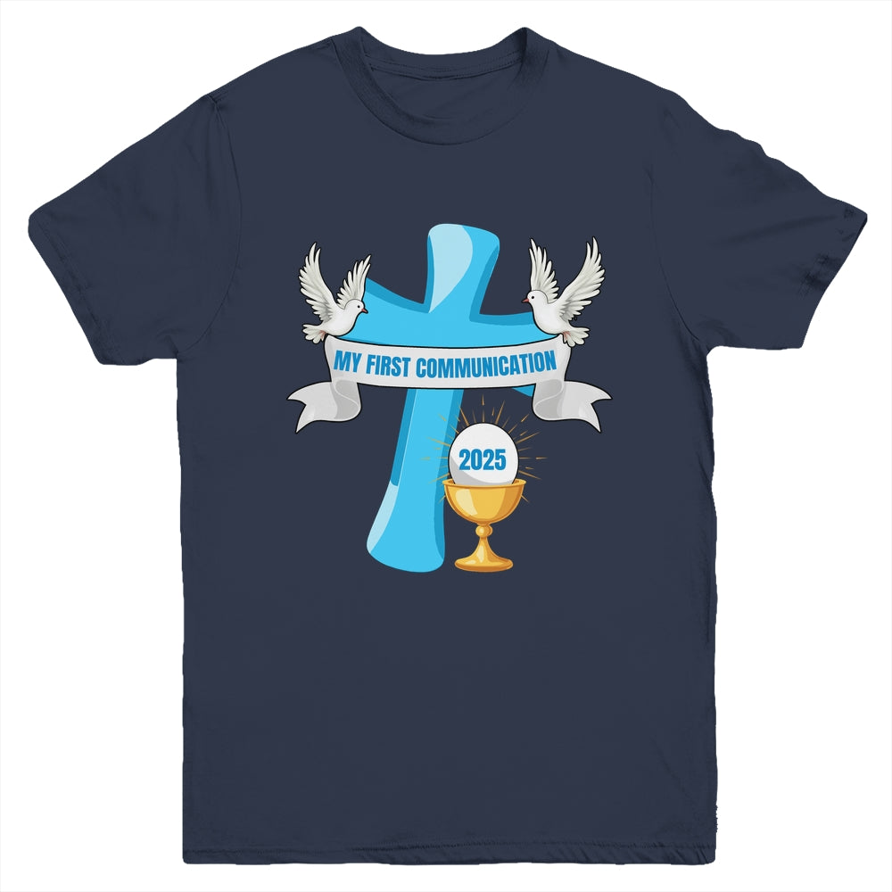 My First Communion 2025 Cross Chalice Eucharist Grandson Boy Youth Shirt | siriusteestore