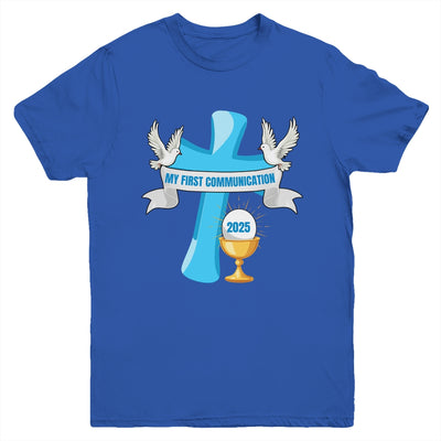 My First Communion 2025 Cross Chalice Eucharist Grandson Boy Youth Shirt | siriusteestore