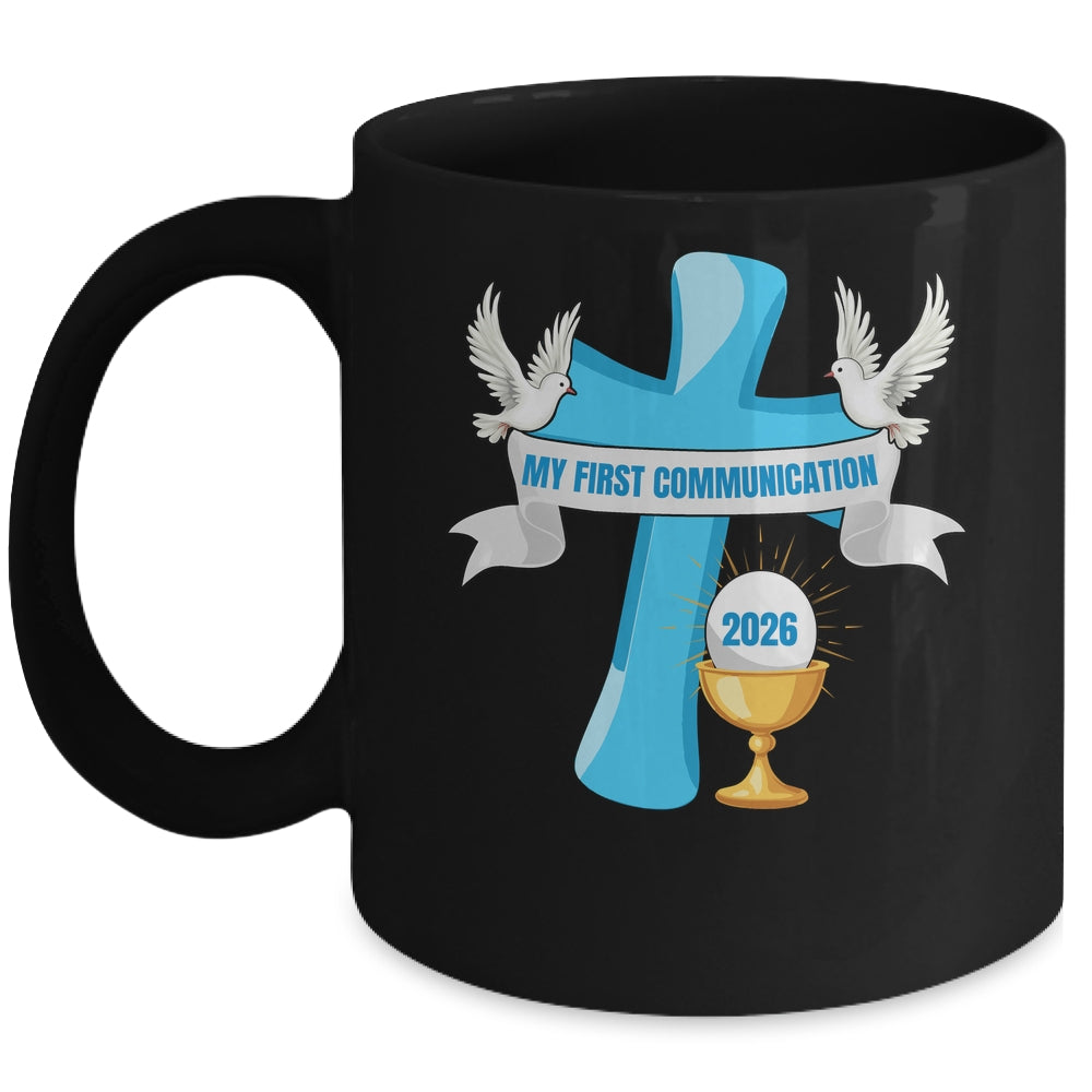 My First Communion 2026 Cross Chalice Eucharist Grandson Boy Mug | siriusteestore