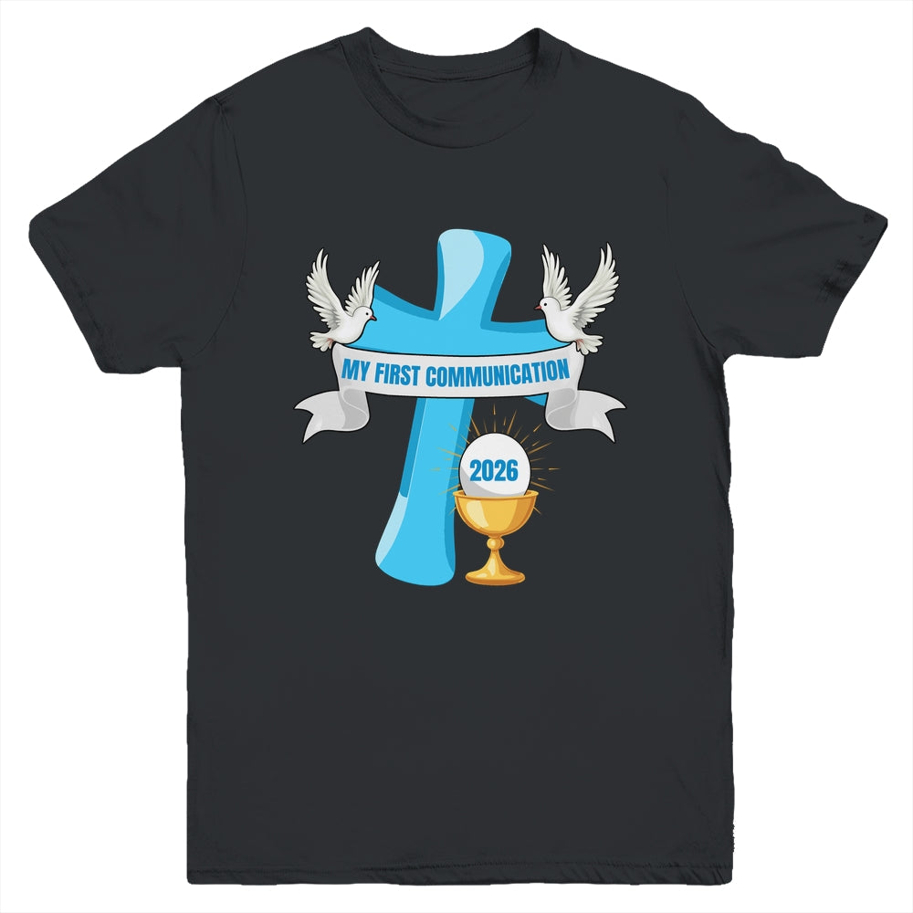 My First Communion 2026 Cross Chalice Eucharist Grandson Boy Youth Shirt | siriusteestore